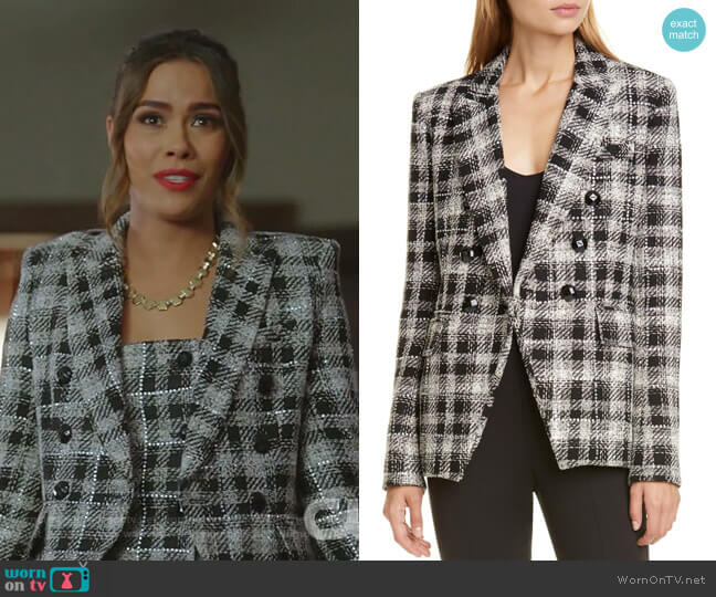 Sondra Double-Breasted Plaid Dress by Veronica Beard worn by Cristal Jennings (Daniella Alonso) on Dynasty