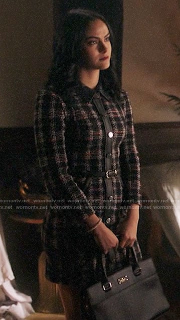 Veronica's plaid button front dress on Riverdale