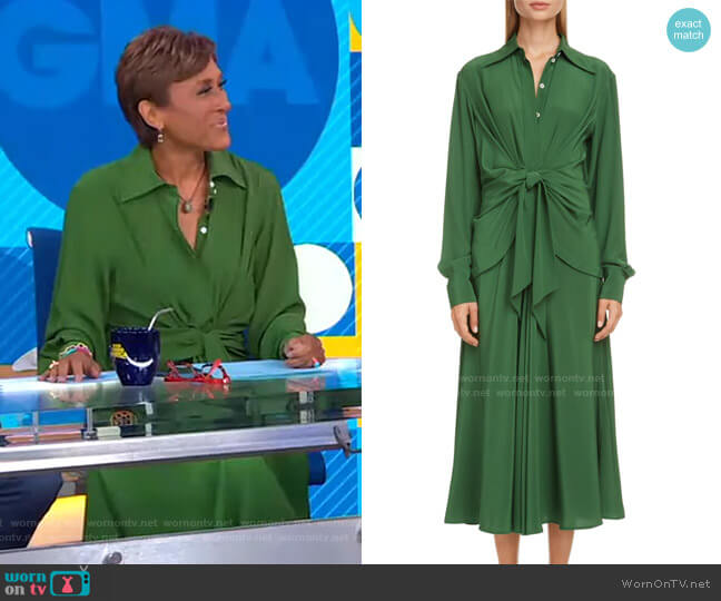 Tie Waist Long Sleeve Shirtdress by Victoria Beckham worn by Robin Roberts on Good Morning America