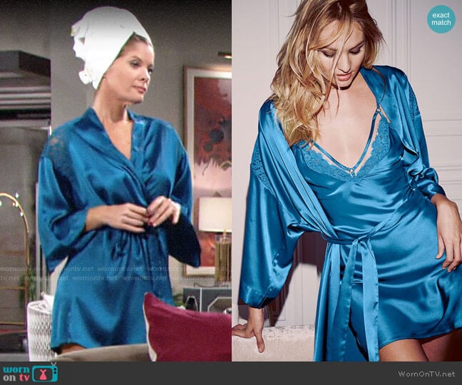 Victorias Secret Satin & Lace Kimono worn by Phyllis Summers (Michelle Stafford) on The Young and the Restless