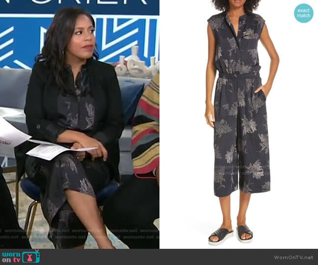 Woodblock Floral Sleeveless Jumpsuit by Vince worn by Sheinelle Jones on Today