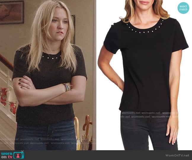 Vince Camuto Studded Crewneck Tee worn by Roxy Doyle (Emily Osment) on Almost Family