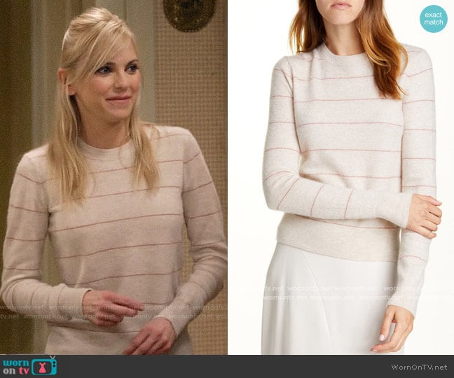 Vince Stripe Fitted Cashmere Crewneck Sweater worn by Christy Plunkett (Anna Faris) on Mom