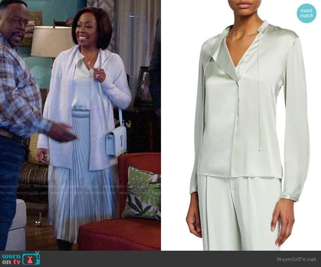 Vince Tie-Neck Satin Popover Top worn by Tina Butler (Tichina Arnold) on The Neighborhood