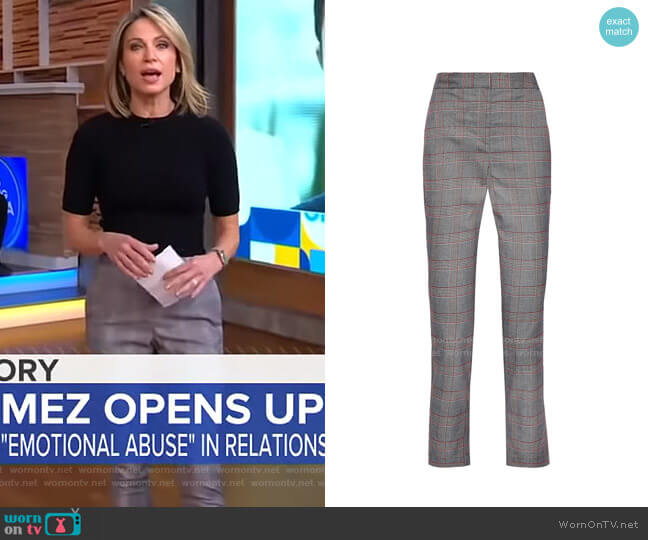 WornOnTV: Amy’s black ribbed top and grey plaid pants on Good Morning ...