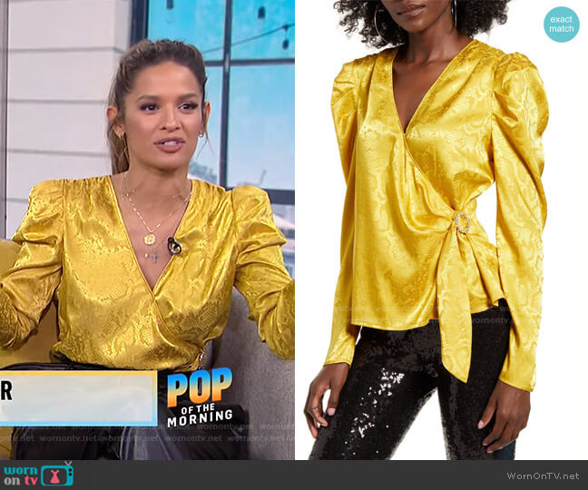 Gigi Puff Sleeve Wrap Top by WAYF worn by Rocsi Diaz on E! News