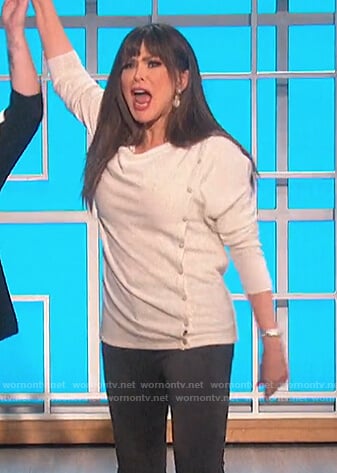 Marie’s white button detail sweater on The Talk