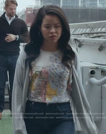 Mariana’s white map print top on Good Trouble