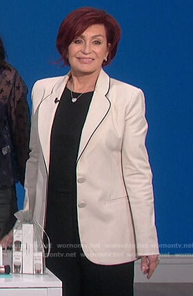 Sharon’s white piping trim blazer on The Talk