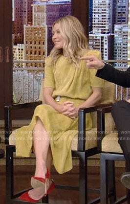 Kelly’s yellow corduroy dress on Live with Kelly and Ryan