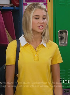Katie’s yellow polo with contrast collar on Alexa & Katie