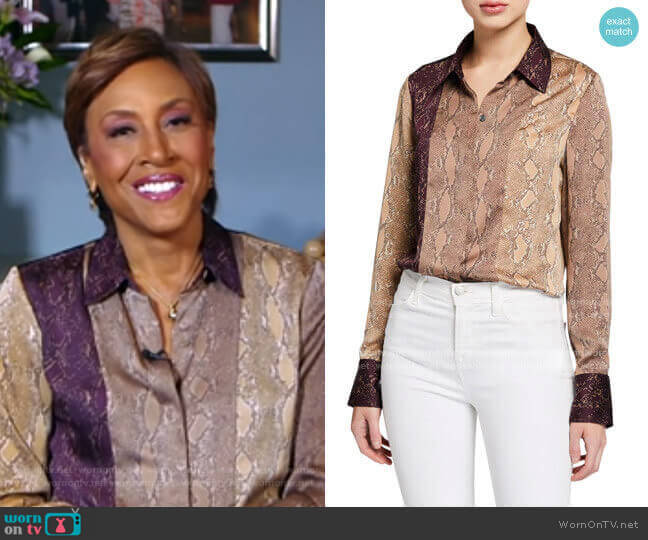 WornOnTV: Robin’s snake print blouse on Good Morning America | Robin ...