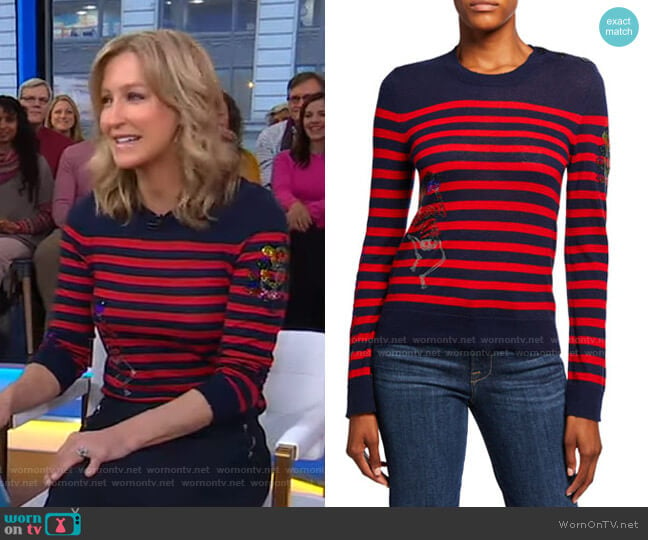 Delly Striped Embellished Sweater by Zadig & Voltaire worn by Lara Spencer on Good Morning America