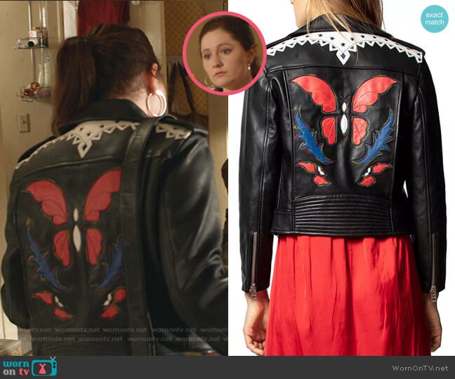 Lenni Butterfly Leather Jacket by Zadig & Voltaire worn by Debbie Gallagher (Emma Kenney) on Shameless