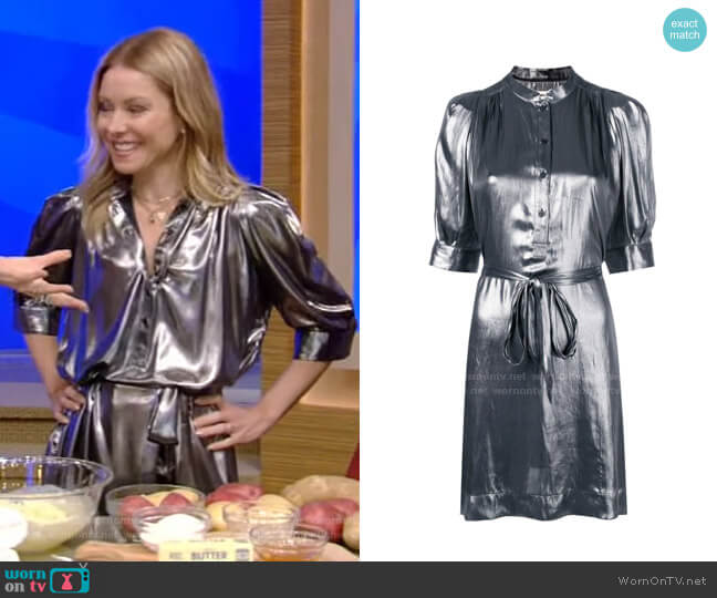 Metallic Shirt Dress by Zadig & Voltaire worn by Kelly Ripa on Live with Kelly and Mark