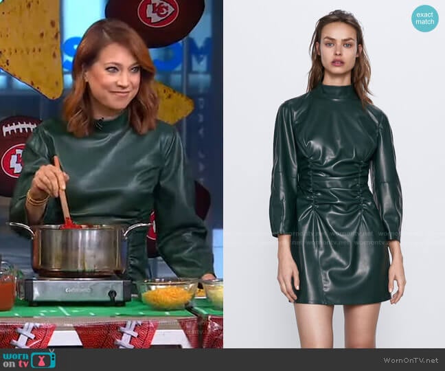 Faux Leather Draped Dress by Zara worn by Ginger Zee on Good Morning America