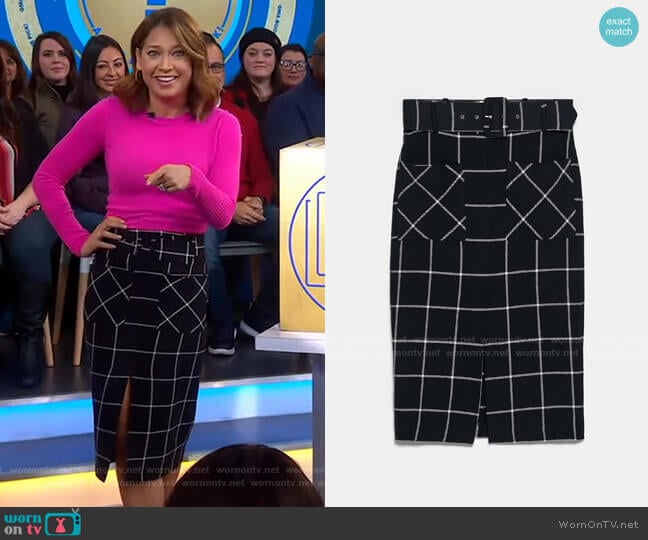 Plaid Pencil Skirt by Zara worn by Ginger Zee on Good Morning America