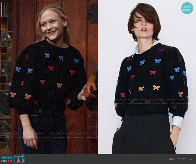 Zara Sweater with Ties worn by Faith Newman (Alyvia Alyn Lind) on The Young and the Restless