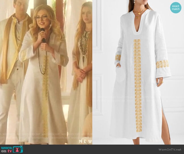 Phryne Embroidered Linen kaftan by Zeus + Dione worn by Fallon Carrington (Elizabeth Gillies) on Dynasty