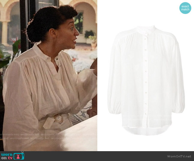 Zimmermann Band Collar Shirt worn by Rainbow Johnson (Tracee Ellis Ross) on Black-ish