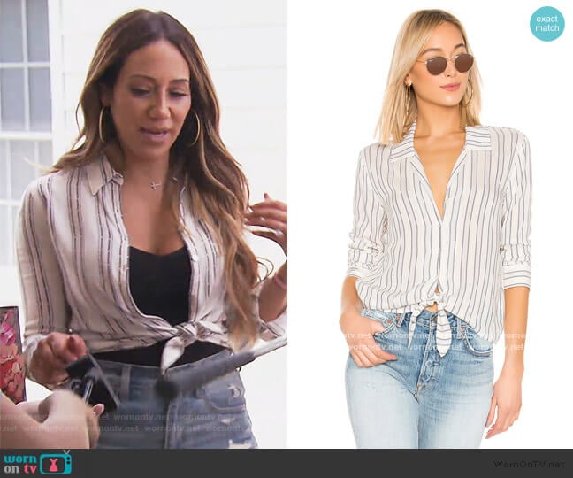 Buttondown Tie Front Blouse by 1.State worn by Melissa Gorga on The Real Housewives of New Jersey