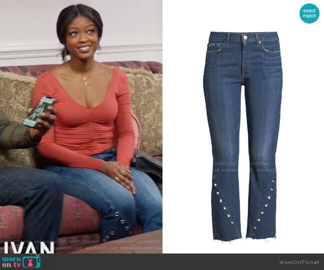 7 For All Mankind Edie Frayed Grommet-Trim Jeans  worn by Ali Finer (Javicia Leslie) on God Friended Me