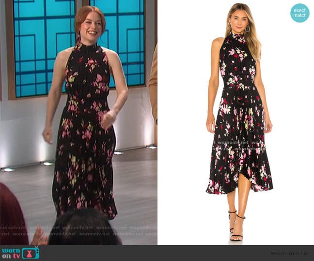 Renzo Pleated Floral Halter Dress by A.L.C. worn by Jane Levy on The Talk