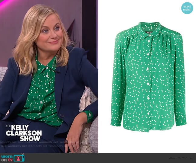 Silk Heart Print Blouse by A.P.C. worn by Amy Poehler on The Kelly Clarkson Show