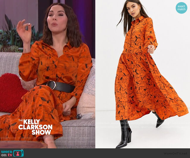 Neon Rose Maxi Tiered Tea Dress in horse sketch print by ASOS worn by Whitney Cummings on The Kelly Clarkson Show