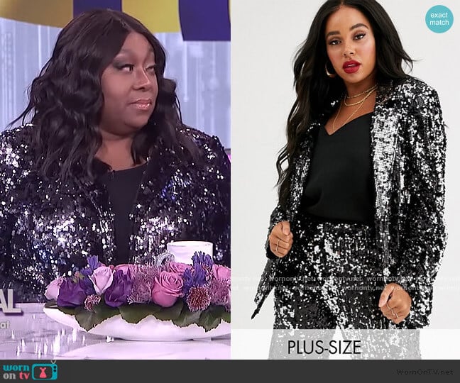 Longline Blazer in Sleek Sequin Two-Piece by Skylar Rose worn by Loni Love on The Real