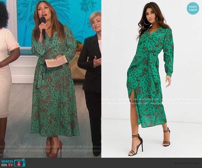 Wrap Front Midi Dress in abstract animal print by ASOS worn by Carrie Inaba on The Talk