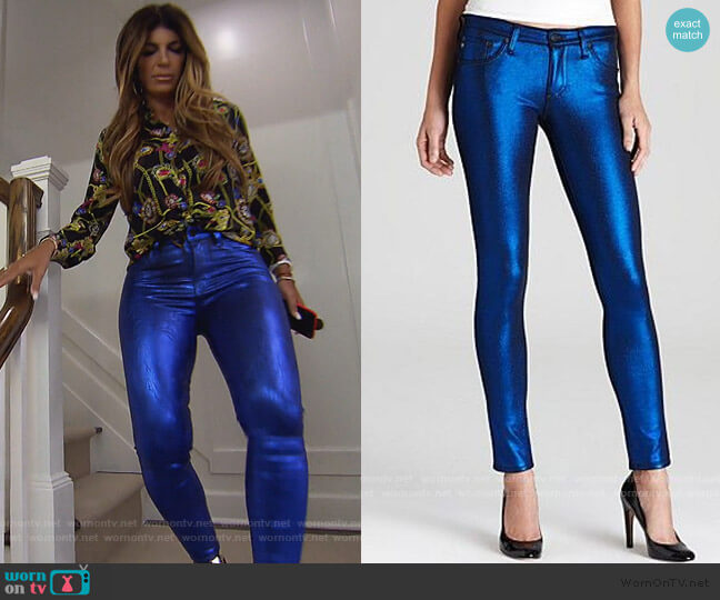Cobolt Metallic Jeans by Adriano Goldschmied worn by Teresa Giudice on The Real Housewives of New Jersey