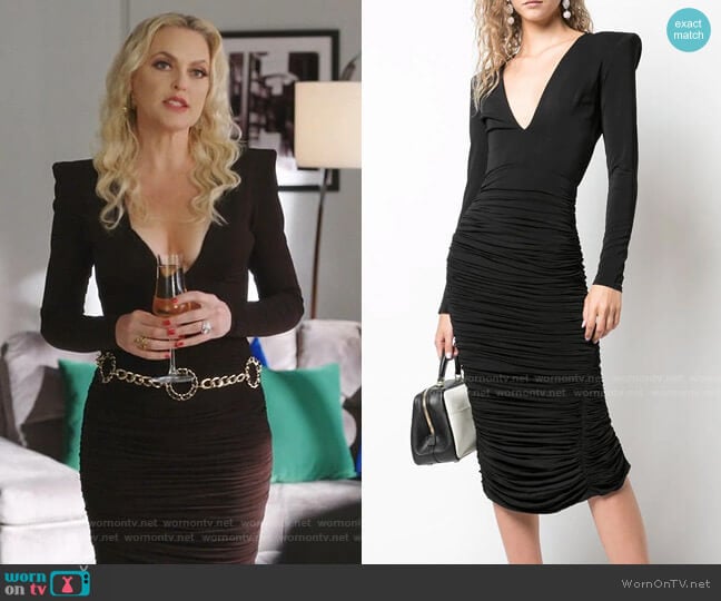 Clove Ruched Fitted Dress by Alex Perry worn by Alexis Carrington (Elaine Hendrix) on Dynasty