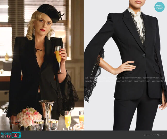 Lace-Trim Leaf Crepe Blazer by Alexander Mcqueen worn by Alexis Carrington (Elaine Hendrix) on Dynasty