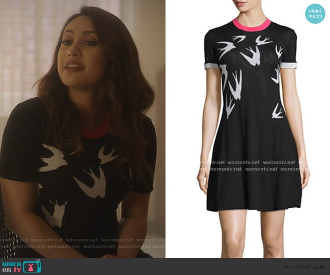 Short-Sleeve Jacquard Skater Dress by McQ Alexander McQueen worn by Ana Torres (Francia Raisa) on Grown-ish