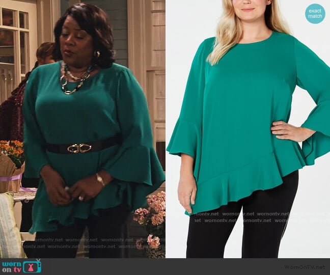 Plus Size Asymmetrical Bell-Sleeve Top by Alfani worn by MDear (Loretta Devine) on Family Reunion