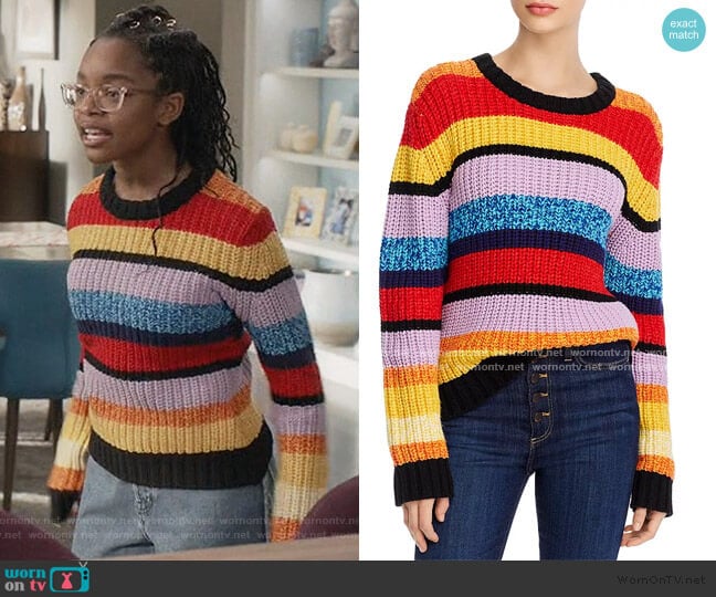 Barb Striped Sweater by Alice + Olivia worn by Diane Johnson (Marsai Martin) on Black-ish