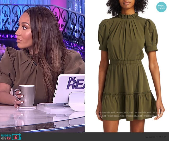 Vida Puff Sleeve Ruffle Dress by Alice + Olivia worn by Adrienne Houghton on The Real