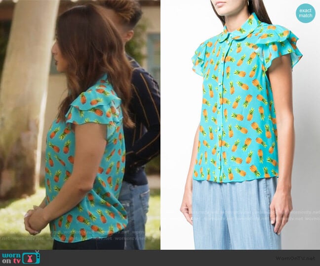 WornOnTV: Ana's turquoise pineapple print top on Grown-ish