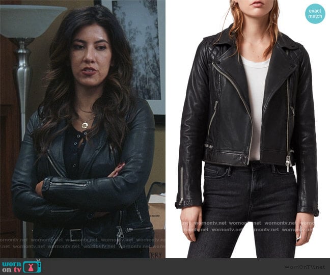 Conroy Leather Biker Jacket by All Saints worn by Rosa Diaz (Stephanie Beatriz) on Brooklyn Nine-Nine