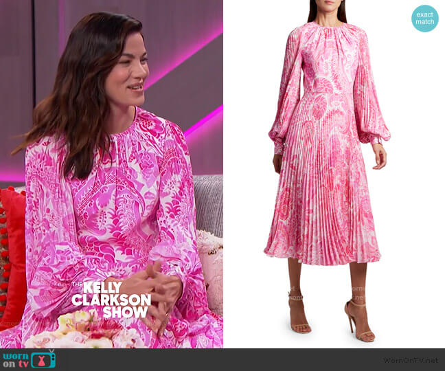 WornOnTV: Michelle Monaghan’s pink floral pleated dress on The Kelly ...
