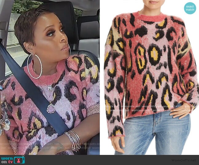 Brushed Leopard Print Sweater by Aqua worn by Eva Marcille on The Real Housewives of Atlanta