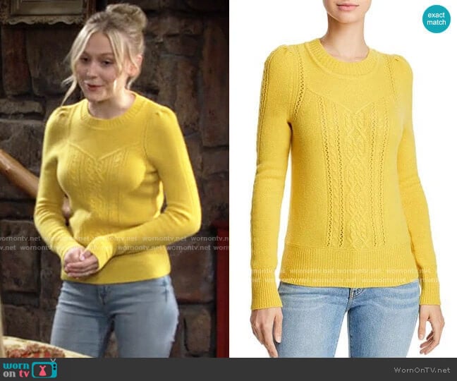 Aqua Mixed Knit Cashmere Sweater in Marigold worn by Faith Newman (Alyvia Alyn Lind) on The Young and the Restless