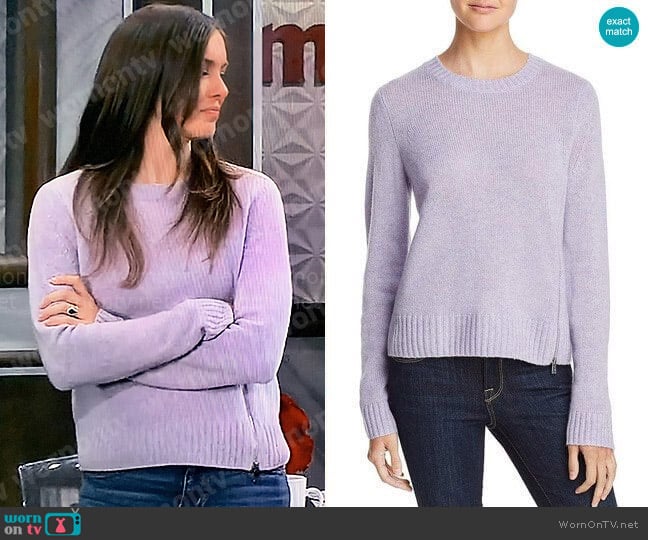 Aqua Zip Detail Donegal Cashmere Sweater worn by Willow Tait (Katelyn MacMullen) on General Hospital