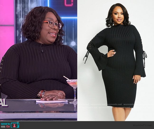 Lace-up Sleeve Sweater Dress by Ashley Stewart worn by Loni Love on The Real