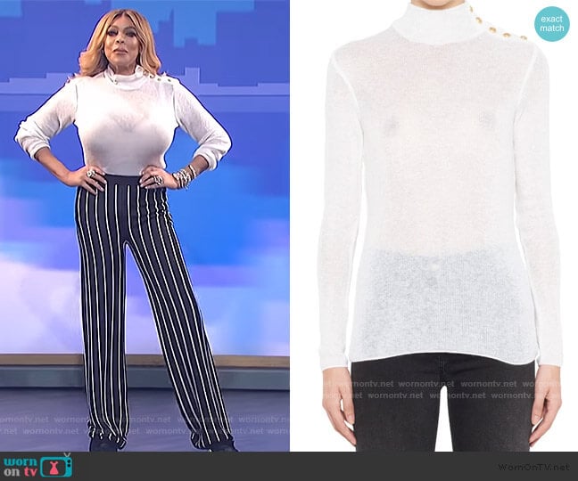 Shoulder Buttoned Turtleneck Jumper by Balmain worn by Wendy Williams on The Wendy Williams Show