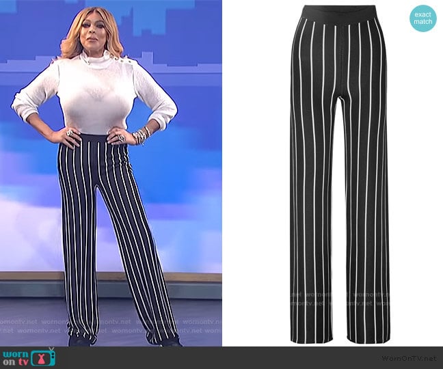 Striped stretch-knit wide-leg pants by Balmain worn by Wendy Williams on The Wendy Williams Show