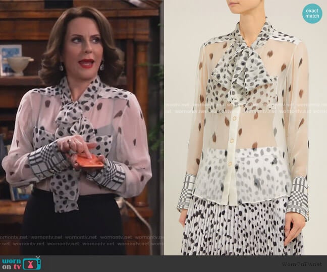 Karen’s white dotted blouse on Will and Grace