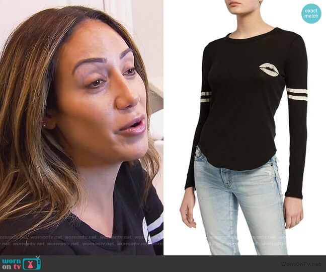 Kiss Graphic Long-Sleeve Logo Tee by Chaser worn by Melissa Gorga on The Real Housewives of New Jersey