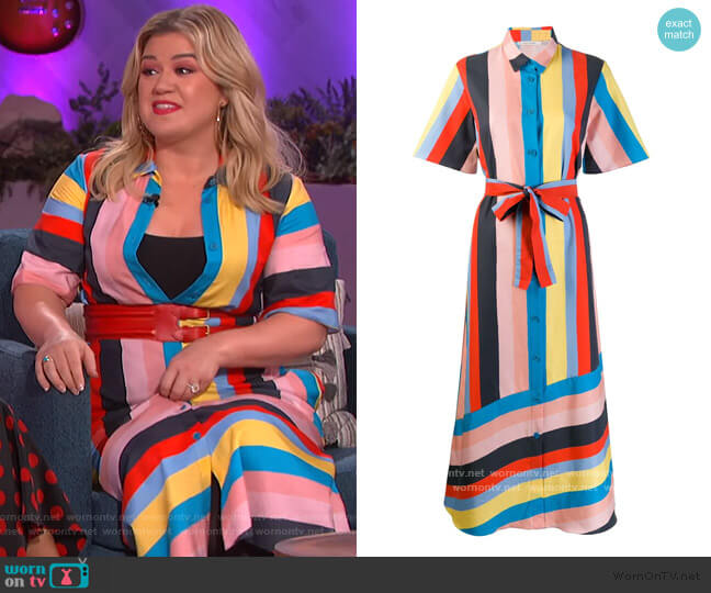 WornOnTV: Kelly’s rainbow stripe shirtdress on The Kelly Clarkson Show